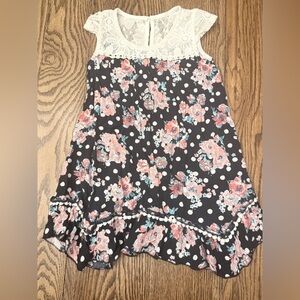 Lilt Lace Trim Girls Sleeveless Sz 5 Dress with Floral Polka Dot Pattern BC